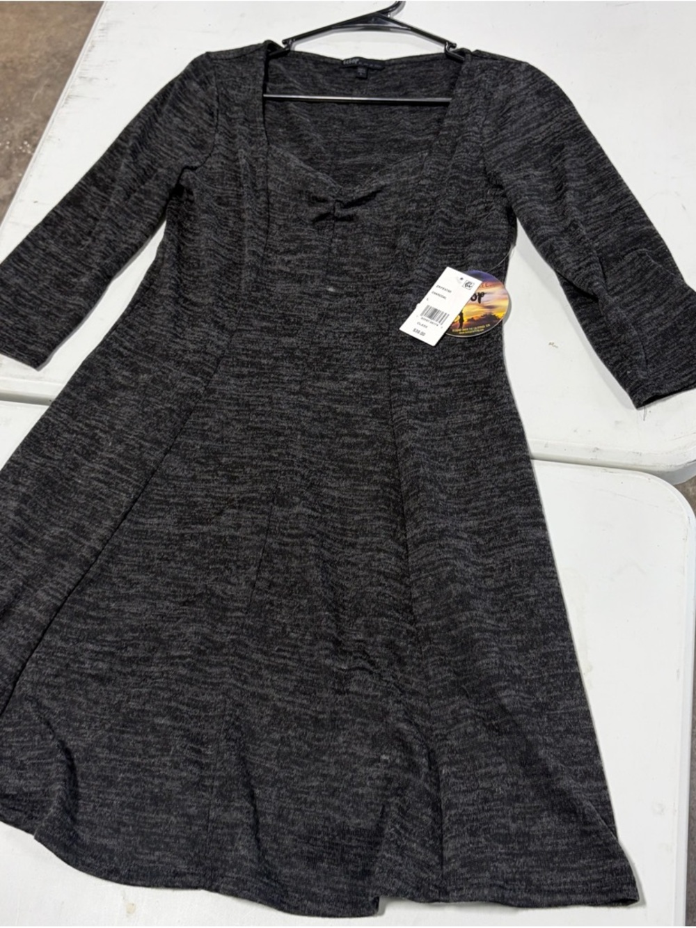 American Eagle Outfitters Dark Heather Gray Knit Fit-and-Flare Dress